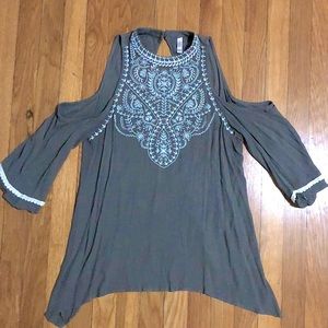 Olive green off the shoulder bohemian tunic top